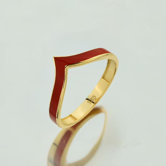 14K Gold Red Enamel Chevron Ring