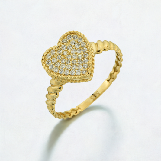 14K Gold Heart Dome Band Ring