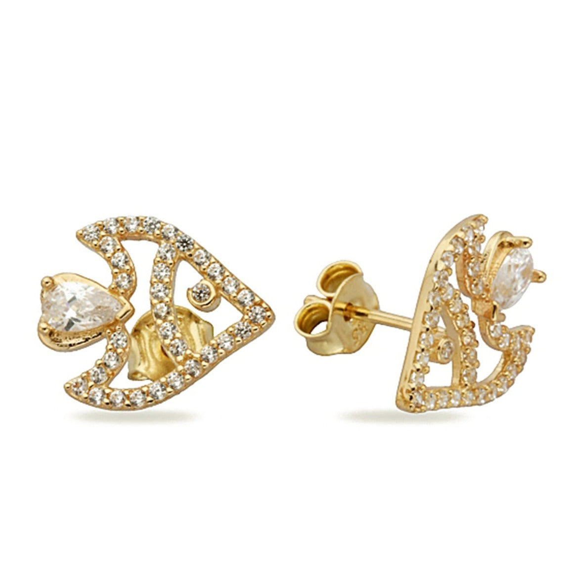 The "14K Gold CZ Fish Stud Earrings" are adorable and whimsical accessories that add a playful touch to any ensemble. 