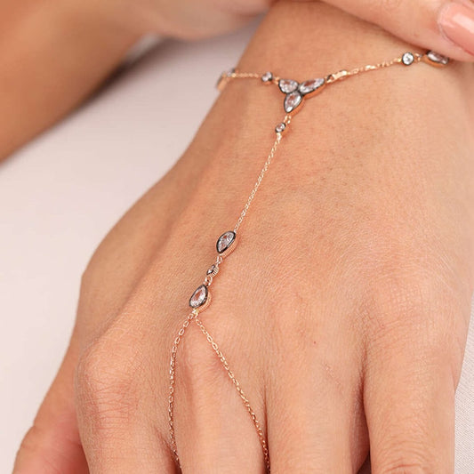 Adorn Your Hands with Elegance: 14K Pear-Shaped Hand Chain Bracelet for Women - A Touch of Sophistication and Style