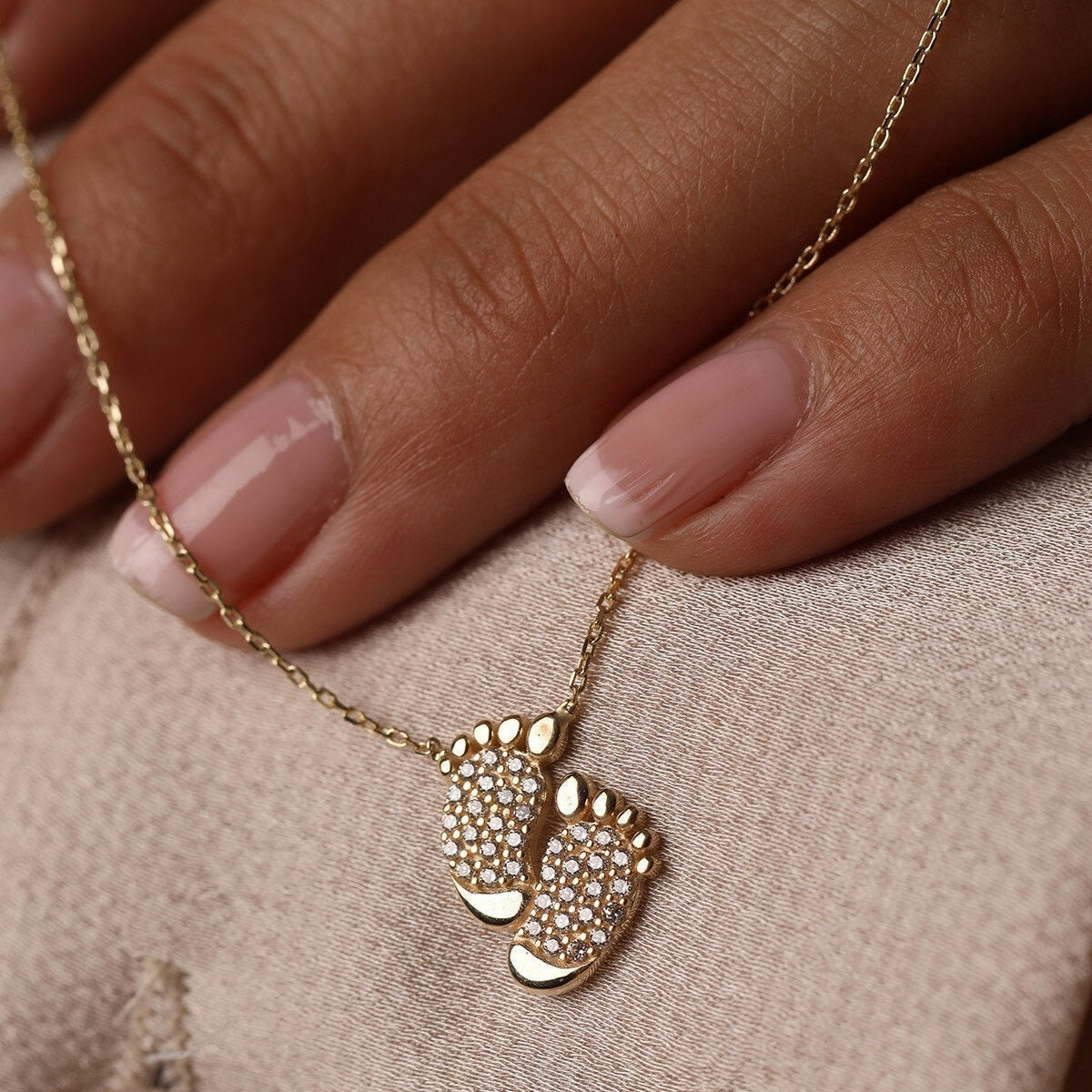 14K Gold Cz Baby Foot Necklace