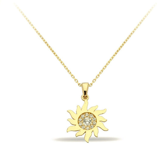 14K Gold Cz Sun Charm Necklace