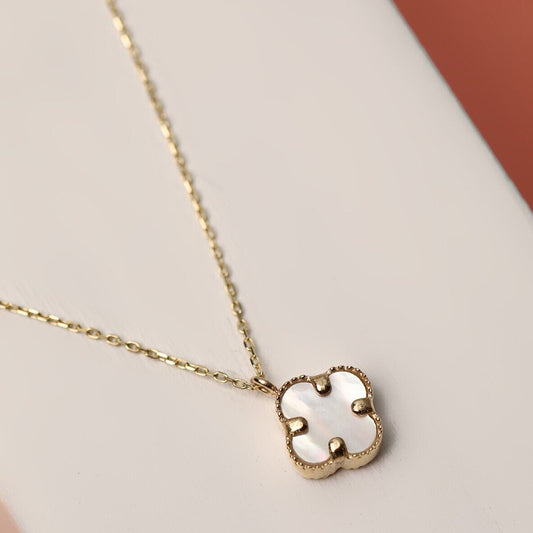 14k solid gold mother of pearl clover necklace for women 