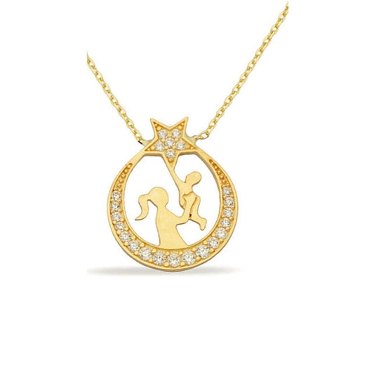 14K Gold Moon Star Mom Necklace/ Newborn Mother Necklace/ Moon Star Necklace/ Gifts for New Mother/ New Mom Jewelry/ Baby Shower Gift