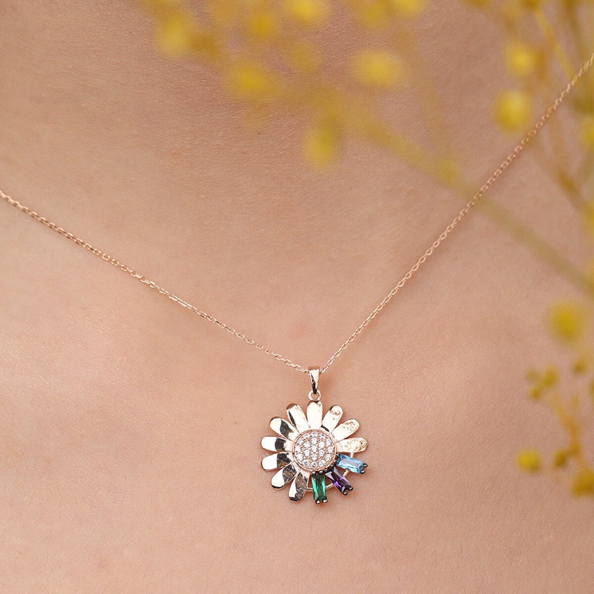 Colorful Daisy Sunflower Necklace