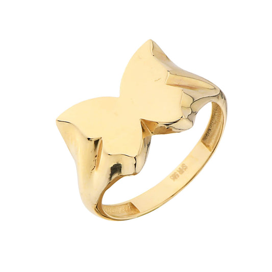 14K Yellow Gold Butterfly Animal Signet Ring For Women