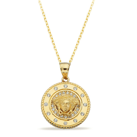 14K Solid Gold Greek Medusa Medallion
