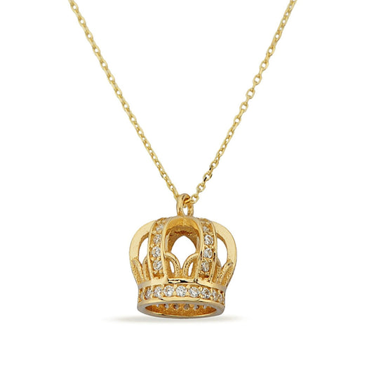 14K SOLID GOLD 3D CROWN QUEEN NECKLACE FOR WOMEN 