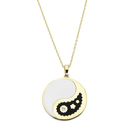 14K Solid Gold Enamel Yin Yang Pendant - Black White Enamel Yin Yang Necklace - Disc Enamel Necklace -Birthday Gift - Mother's Day Gift 