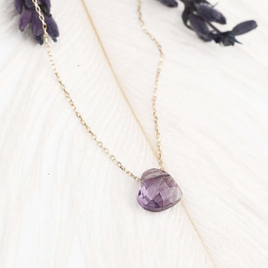 14K Gold Purple Heart Stone Necklace