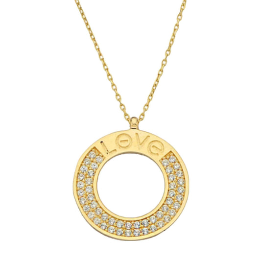 14K Gold Love Word Disc Necklace