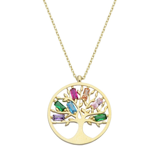 14K Solid Multicolor Family Tree Necklace