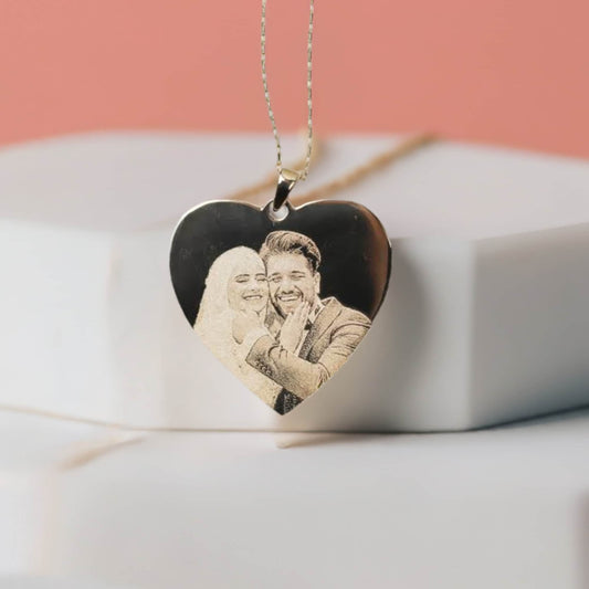 Heart Shaped Engraved Photo Necklace